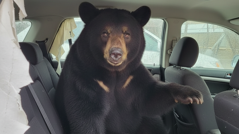 Odomknute dvere a medved v aute turistov